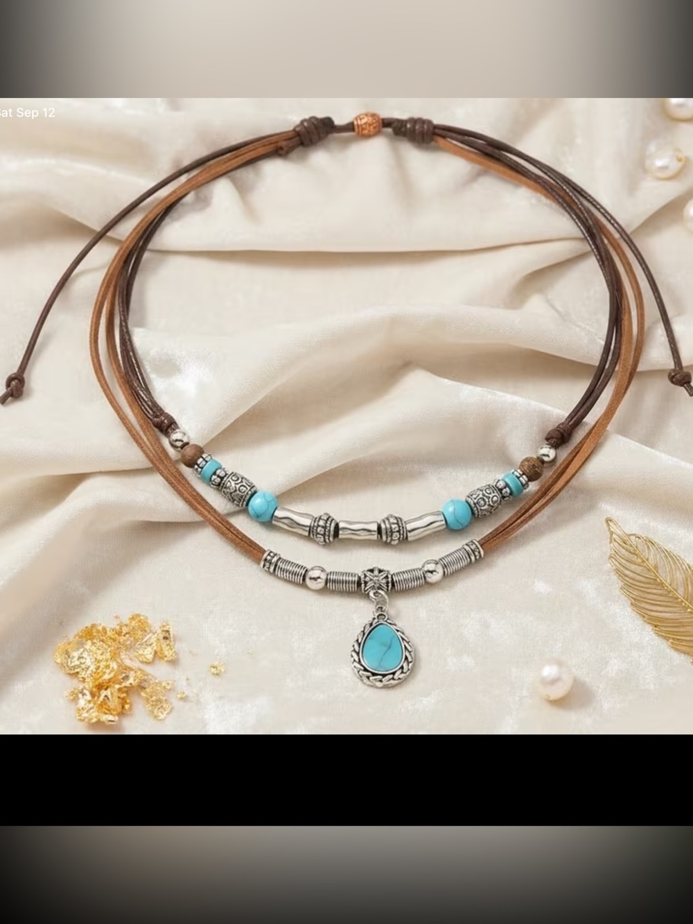 Turquoise Layered Boho Necklace with Silver Pendant - NEW!